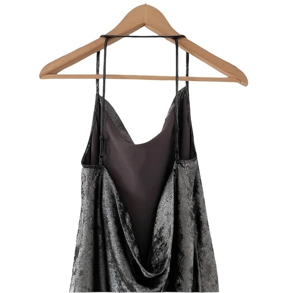 HALSTON Cowl Neck Metallic Slip Mini Dress in Gunmetal - Picture 11 of 16